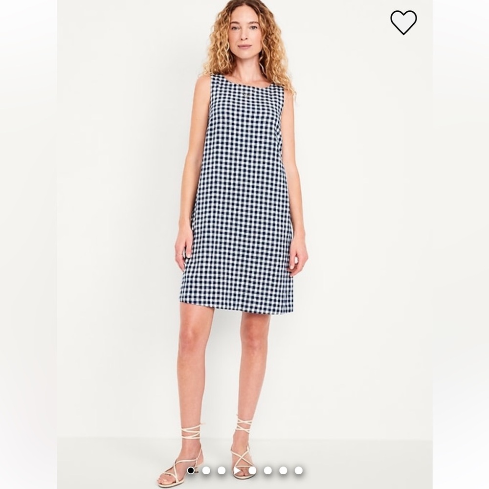 Sleeveless Blue and White Linen Blend Gingham Dress